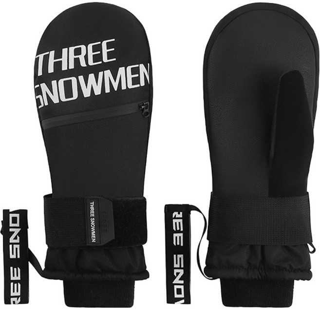 트레벨로 THREE 스노우맨 2 방한 방수 스키 스노우보드 벙어리 장갑, 블랙, 1개