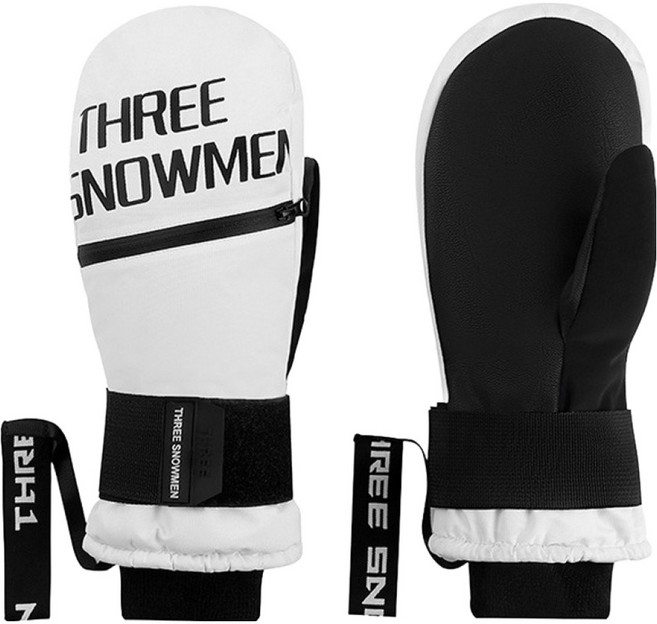 트레벨로 THREE 스노우맨 2 방한 방수 스키 스노우보드 벙어리 장갑, 화이트, 1개