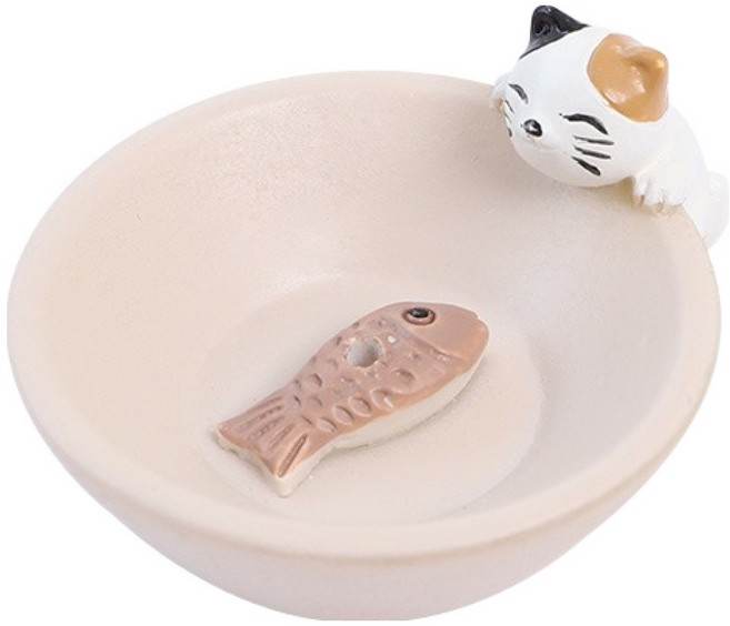 사인포스트 디자인소품 인센스스틱 홀더 고양이, 연베이지 + 화이트 + 브라운