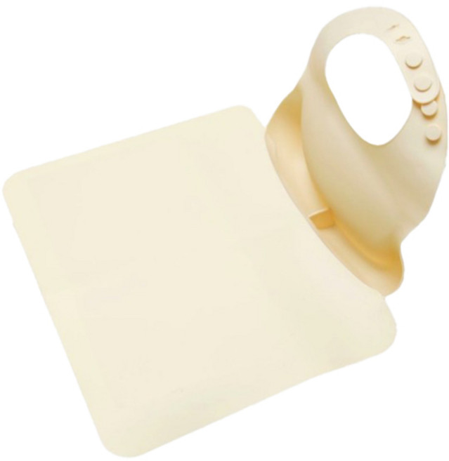 육아에 지친 엄마가 만든 자기주도 이유식 식판 매트 결합 턱받이, 베이지, 1개입, 1개