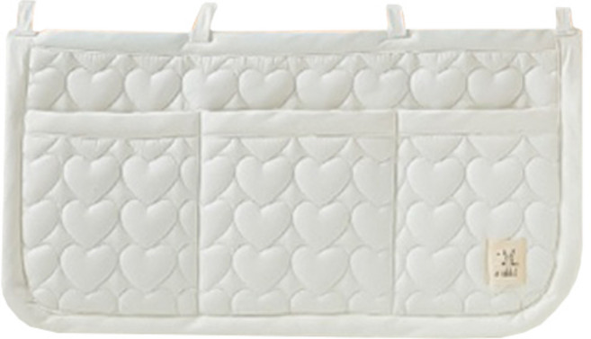 아이레빗 유아용 하트 도톰 침대 3칸 베드 포켓 기저귀 장난감 수납 주머니, 크림아이보리