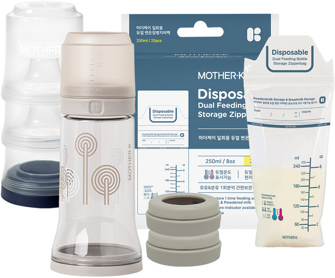 마더케이 일회용 젖병 무꼭지 세트 250ml, 베이지, 1세트