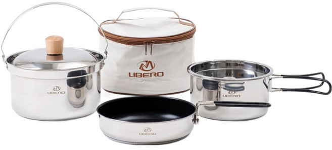 LIBERO 웜벳 스텐 코펠 3-4인용 7종 세트, Silver, 1세트