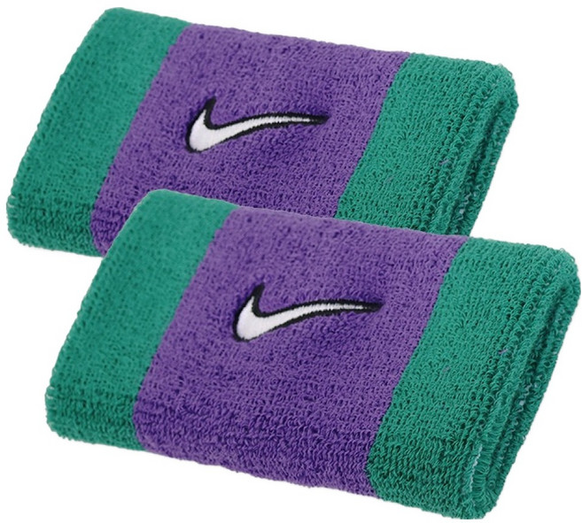 나이키 스우시 클래식 더블와이드 손목밴드 II5119, 그린 + 퍼플, 2개