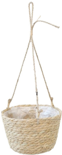小麥購物 草編麻繩吊盆花盆 L507, 原色, 1個