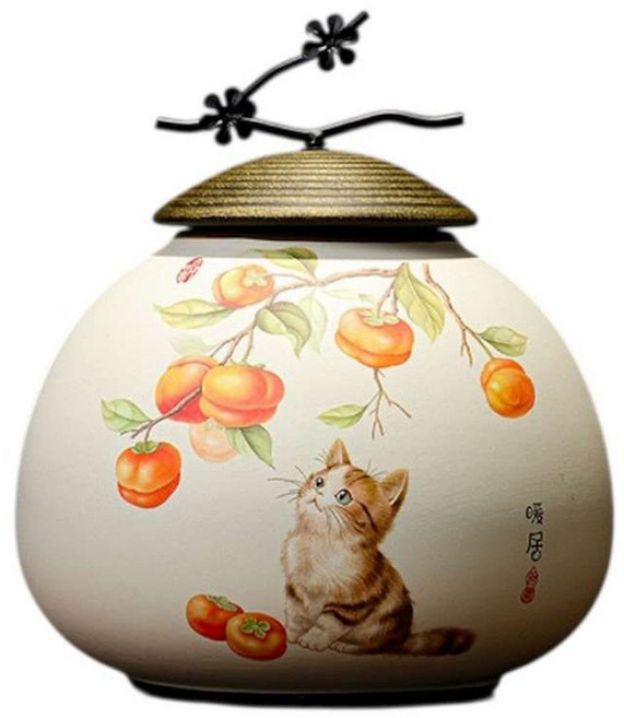 MODACore 摩達客 開運招財 柿柿如意暖居貓咪精緻陶瓷聚寶盆收納罐, 多色