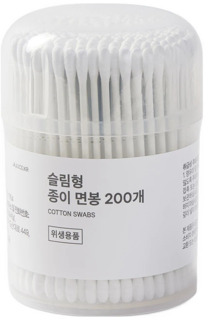 JAJU 슬림형 종이 면봉, 1개, 200개입 - 쿠팡