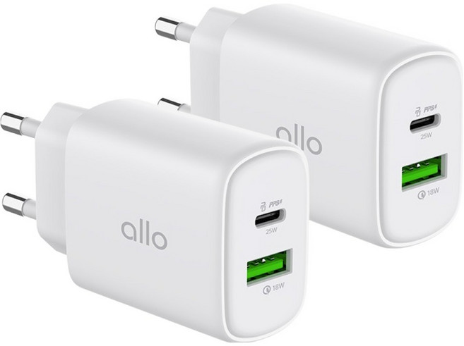 allo Light GaN 25W PD 3.0 PPS 超高速多功能充電器 UC225GPD, 2個, 白色