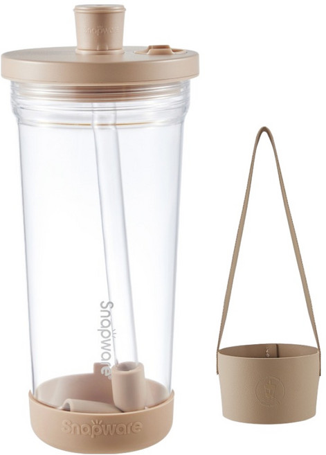 Corelle Brands 康寧餐具 Snapware Tritan跳跳吸管杯 含杯套, 珊瑚奶, 840ml, 1個