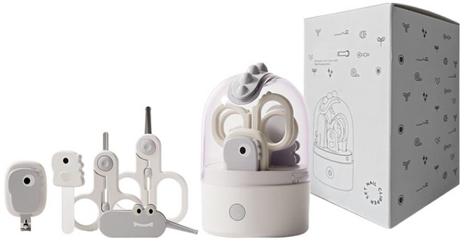 아이끌레 유아용 다이노 소독기 손톱깎이 5종 세트, 화이트 + 그레이, 1세트