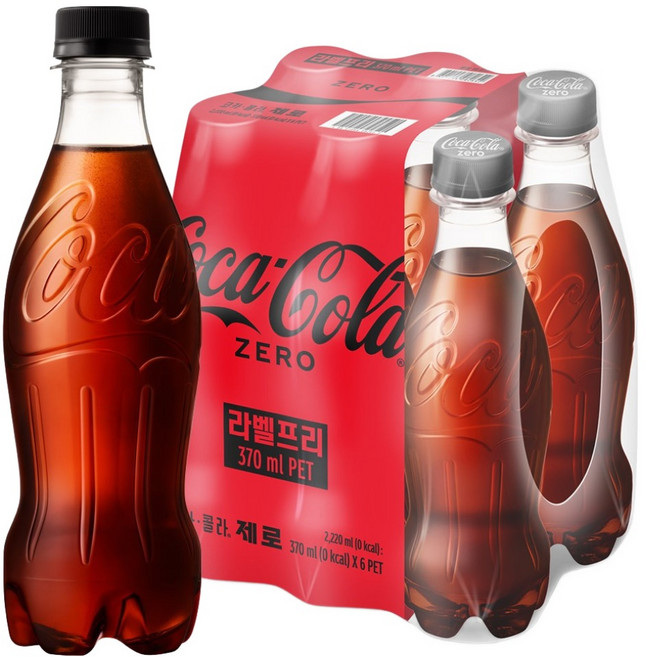 코카콜라 제로 무라벨, 370ml, 6개