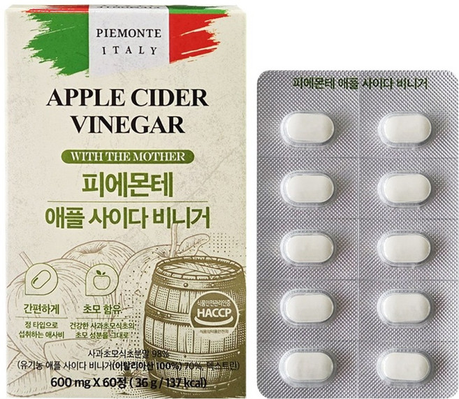 피에몬테 애플사이다 비니거, 60정, 1개
