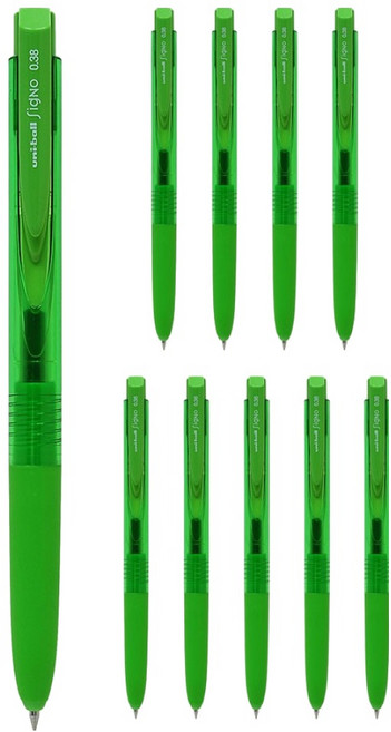 유니볼 시그노 노크식 볼펜 0.38mm, 라임그린, 10개