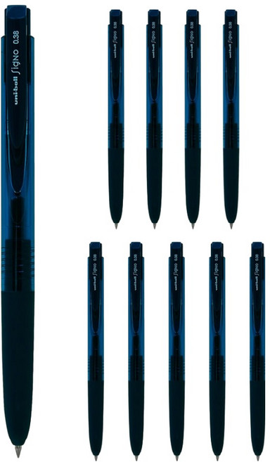 Uni 三菱 SigNo Uni Ball按壓式原子筆 0.38mm, 藍黑色, 10個