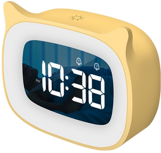 WE CHAMP LED智能萌貓小夜燈電子鬧鐘 Z0062, 鵝絨黃
