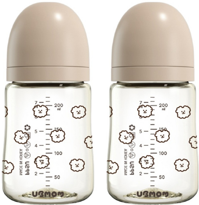 유비맘 시그니처 노꼭지 젖병 트윈팩, 초코몽이(초코), 2개, 200ml