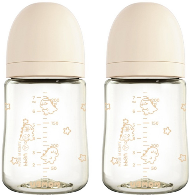 유비맘 시그니처 노꼭지 젖병 트윈팩, 뇽뇽이(베이지), 2개, 200ml