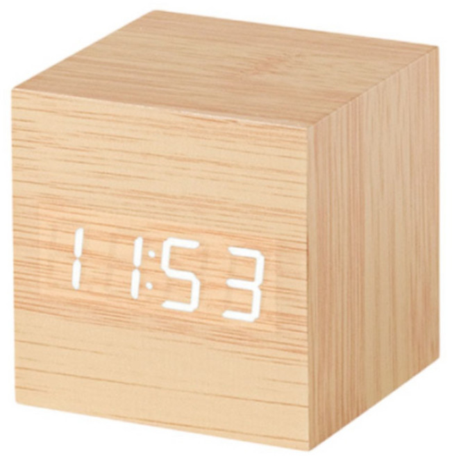 小麥購物 創意聲控木紋方形時鐘, 卡其色