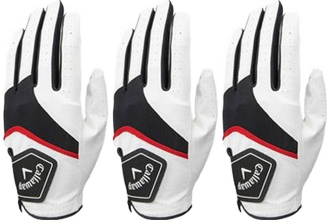 Callaway 卡拉威 2023 男款混合合成皮革高爾夫手套 左手用, 白色, 3個