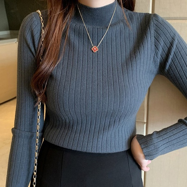 Elsso 女款半高領日常基本款修身羅紋針織衫 2件組