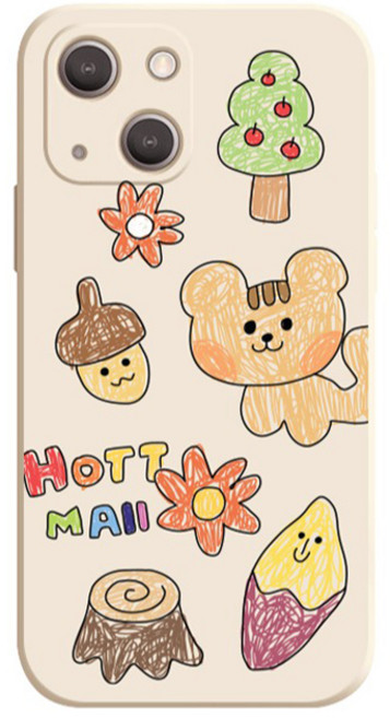 핫티몰 너구리 다람쥐 스케치 베이지 휴대폰 케이스