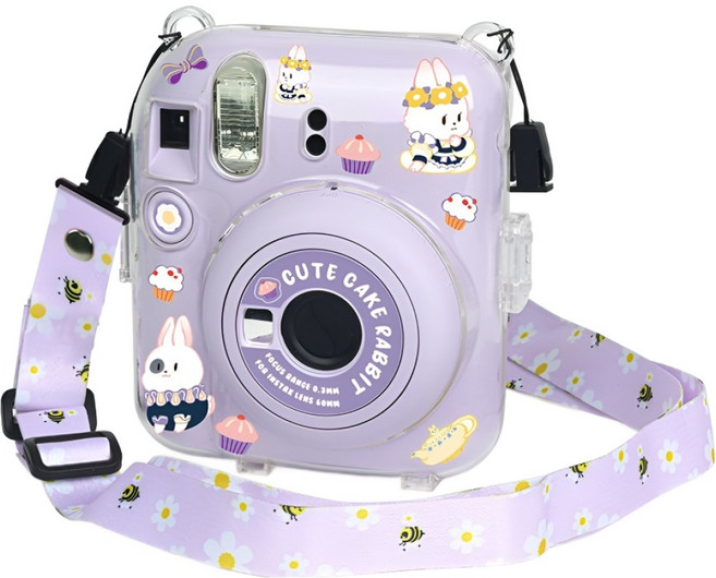 인스탁스 미니 12 크리스탈 케이스 + 스티커 꾸미기 + 숄더스트랩 세트 퍼플, 1세트