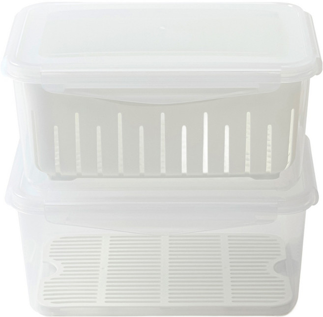 JAJU 채반이 들어 있는 사각 수박 야채용기 4L, 2개