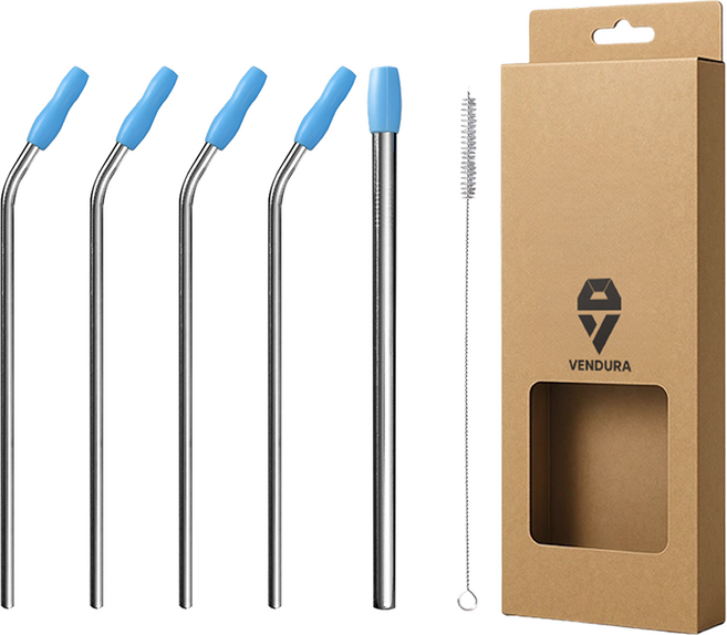 벤듀라 스테인레스 빨대 300mm 곡선형 4p + 스무디용 직선 + 세척솔 세트, 1세트