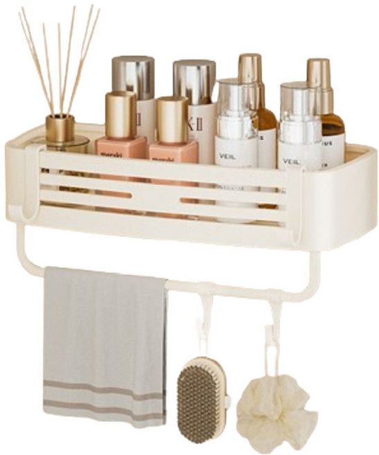 HOUDER 吸盤式太空鋁置物架 四方 升級加高帶桿, 1個, 奶油白