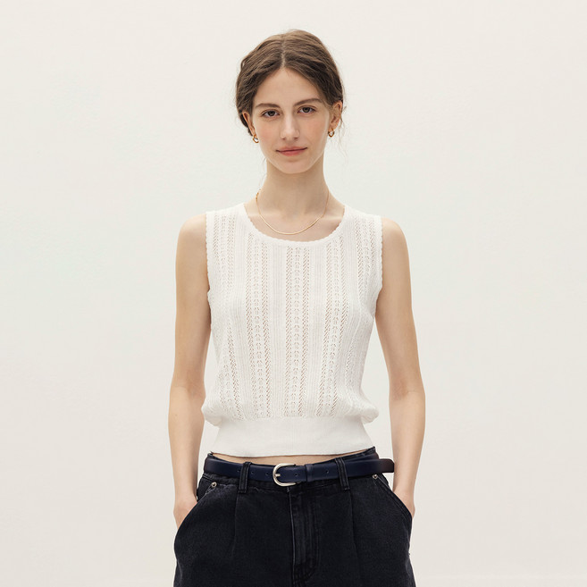 앤유 여성용 빌라노 크로쉐 슬리브리스 니트