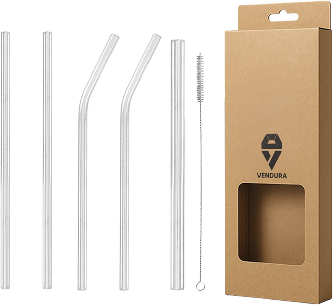 벤듀라 내열 강화 유리 빨대 직선형 2p + 곡선형 2p + 스무디용 + 세척솔 세트 300mm, 1세트
