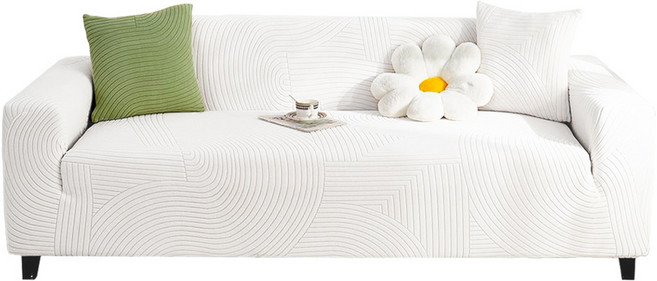 好物良品 抽象藝術系列 防貓抓系列高彈力立體提花彈力沙發罩 1人座, 雪白色