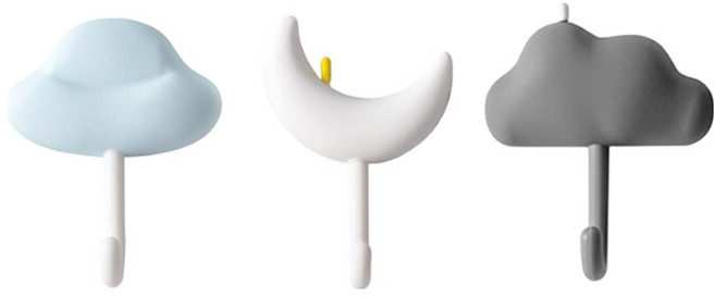 免打孔掛勾 可愛雲朵浴室廚房客廳強力無痕掛勾, 白色 + 灰色 + 藍色, 3個