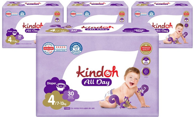 킨도 프리미엄 뉴올데이 밴드형 기저귀 남여공용 대형, 4단계, 120매
