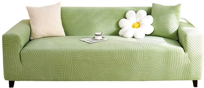 好物良品 抽象藝術系列 防貓抓系列高彈力立體提花彈力沙發罩 1人座, 綠色