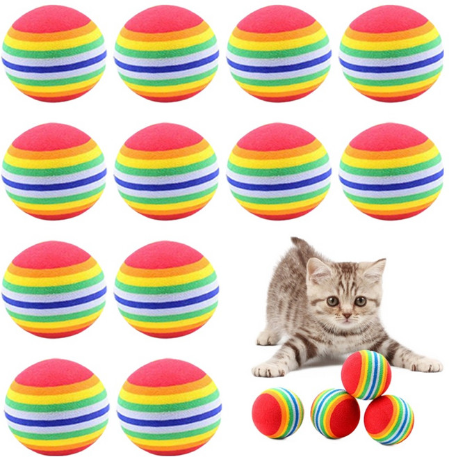 포우타운 고양이 이갈이 퐁퐁볼 장난감, 레인보우, 12개