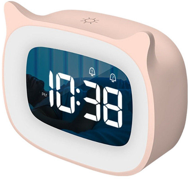 WE CHAMP LED智能萌貓小夜燈電子鬧鐘 Z0062, 芭比粉