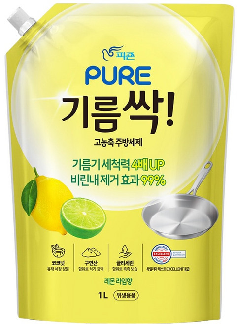 피죤퓨어 기름싹 주방세제 레몬라임향, 1L, 1개