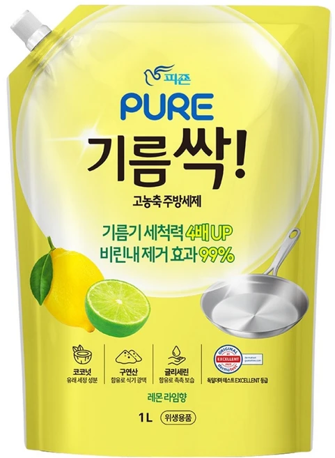 피죤퓨어 기름싹 주방세제 레몬라임향, 1L, 1개 - 쿠팡