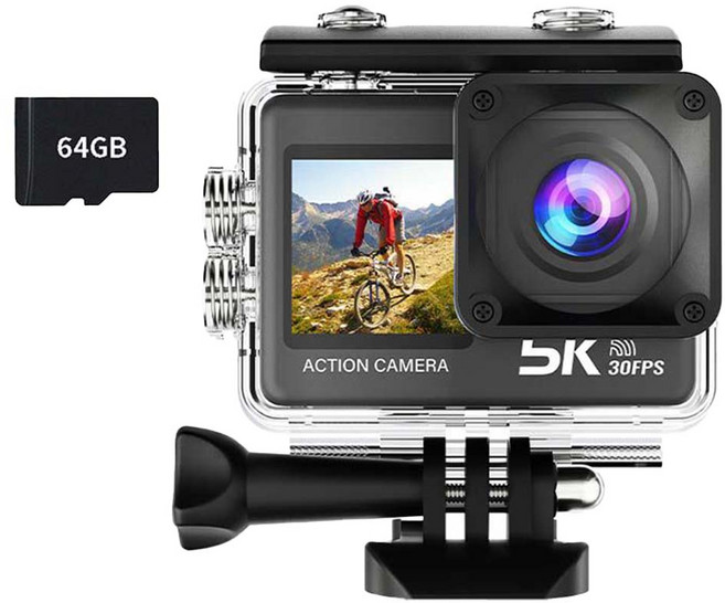 Jinpei 錦沛 5K SONY Starvis 微型運動攝影機 觸控螢幕/防水型手震/APP傳輸 JS-08B 附64GB記憶卡, 黑色