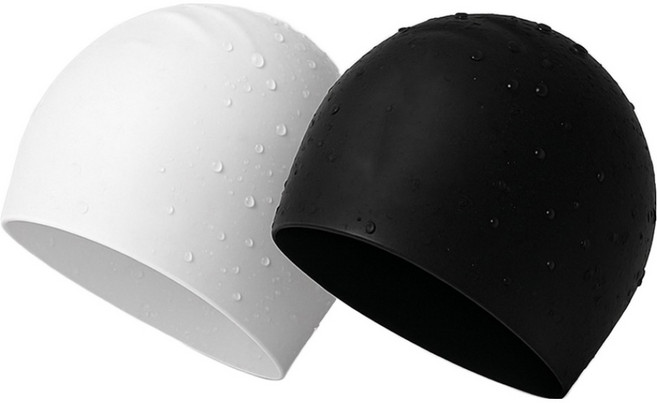 성인용 심플 실리콘 수영모 2종 세트, 화이트, 블랙, 1세트