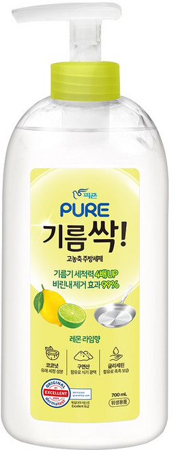 피죤퓨어 기름싹 주방세제 레몬라임향, 700ml, 1개
