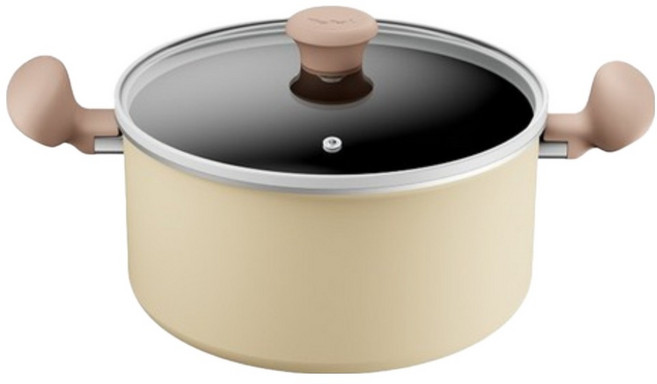 Tefal 特福 Daisy系列 IH爐/電磁爐適用 不沾鍋雙耳湯鍋 附蓋, 24cm, 米色, 1個