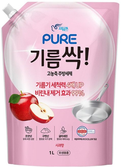 피죤퓨어 기름싹 주방세제 사과향, 1L, 1개