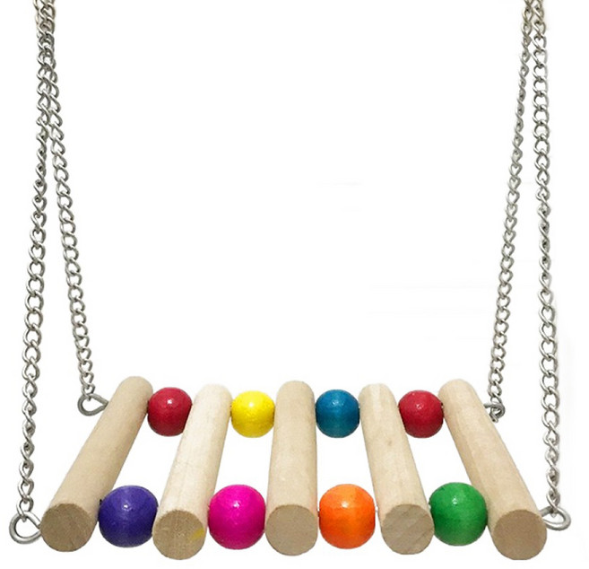 올쉴드 앵무새 장난감 다리 그네 01 나무 색깔 구슬 현수교, 혼합색상, 1개