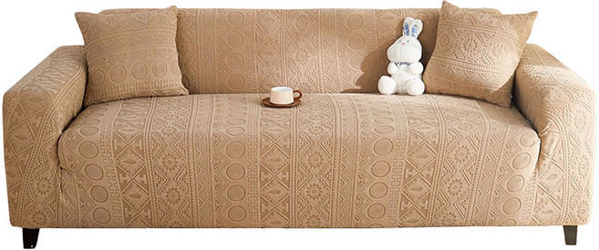 好物良品 波西米亞系列 四季通用高彈力立體提花彈力沙發罩 1人座 附抱枕套 + 泡棉條, 1個, 咖啡色