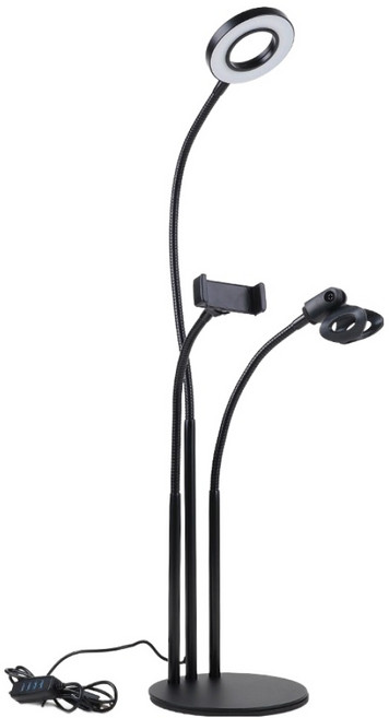 컴스 LED 원형 램프 앤 스마트폰 마이크 스탠드 3 in 1 플렉시블 탁상 거치 링 라이트 BB214, Coms 컴스 3 in 1 탁상 스탠드 BB214 LE, 1개