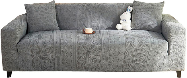 好物良品 波西米亞系列 四季通用高彈力立體提花彈力沙發罩 2人座 附抱枕套 + 泡棉條, 1件, 灰色