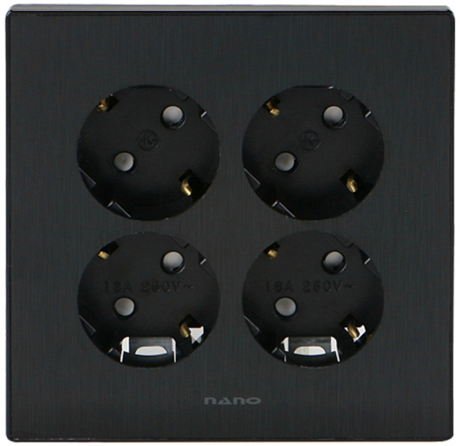 나노전기 아트2 4구 매입 콘센트 접지 올블랙, 1개