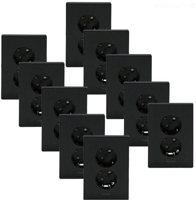 나노전기 아트2 2구 매입 SIMPLE 콘센트 접지 올블랙, 10개